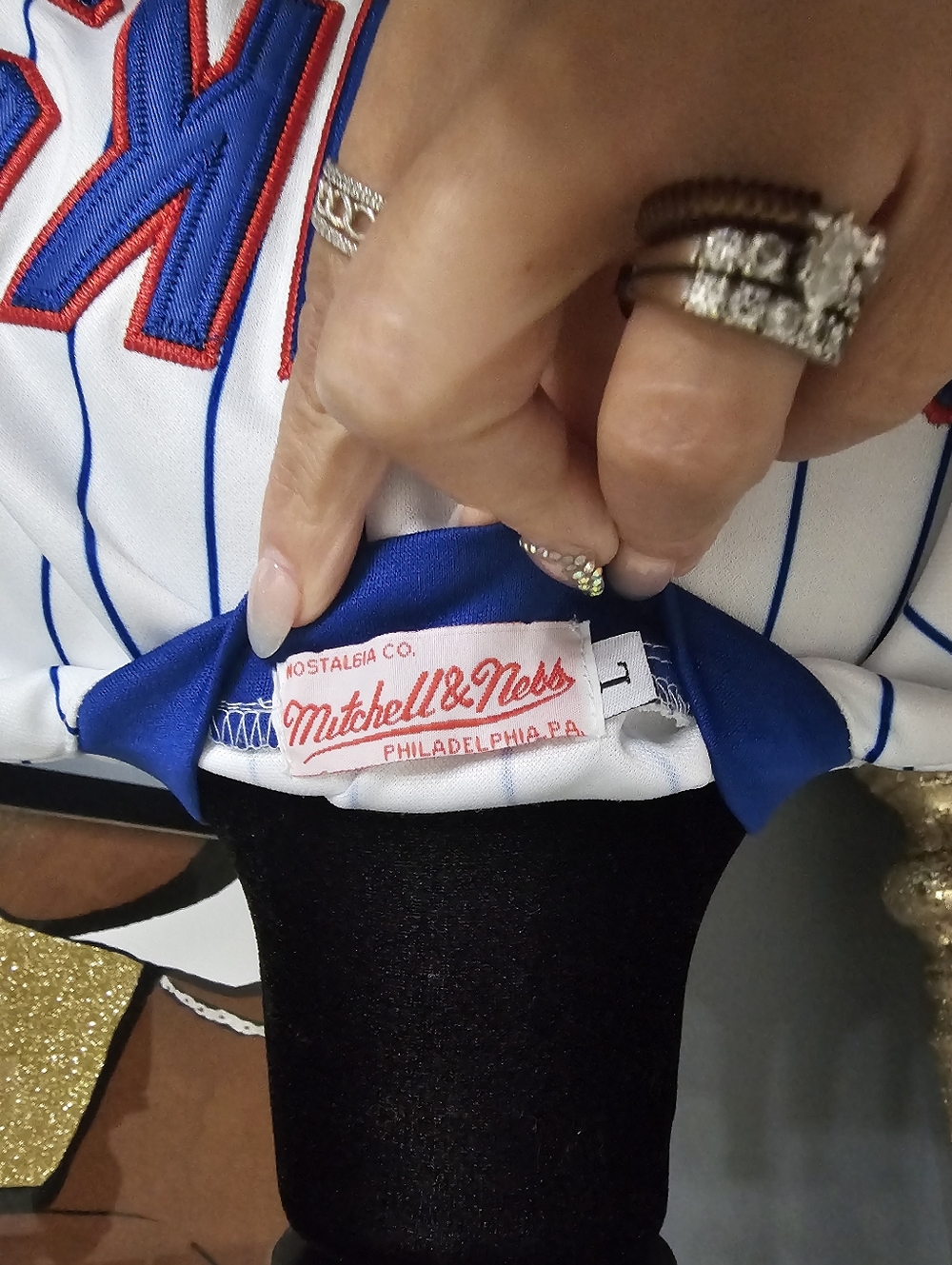 Mitchell & Ness White Jersey with Blue Pinstripes - Picture 5 of 5